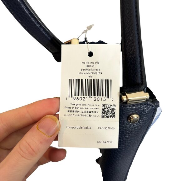 Kate Spade Leila Patchwork Suede Blue Medium Triple Compartment Shoulder Bag NWT - Picture 3 of 6